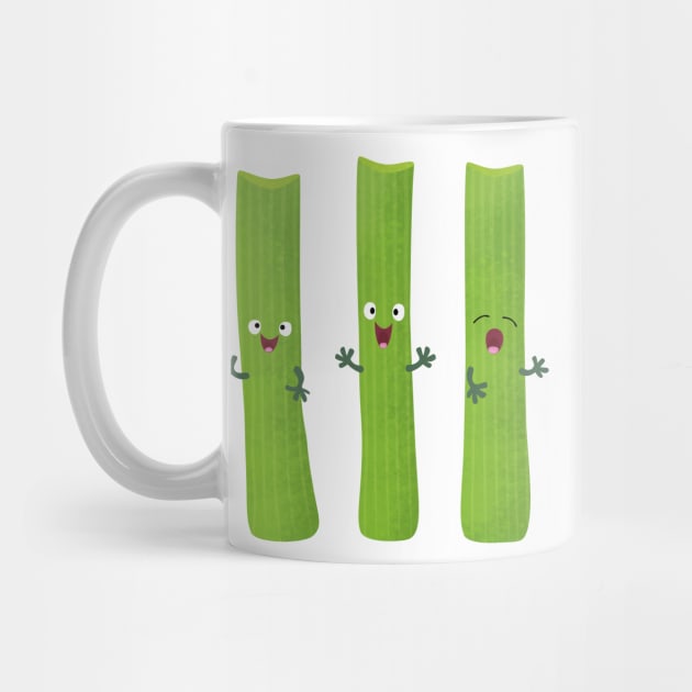 Cute celery sticks trio cartoon vegetables by FrogFactory